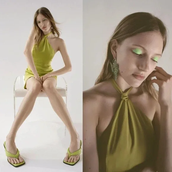 Urban Outfitters Jillian Satin Halter Mini Dress in Light Green Size Large NWOT - Picture 12 of 13